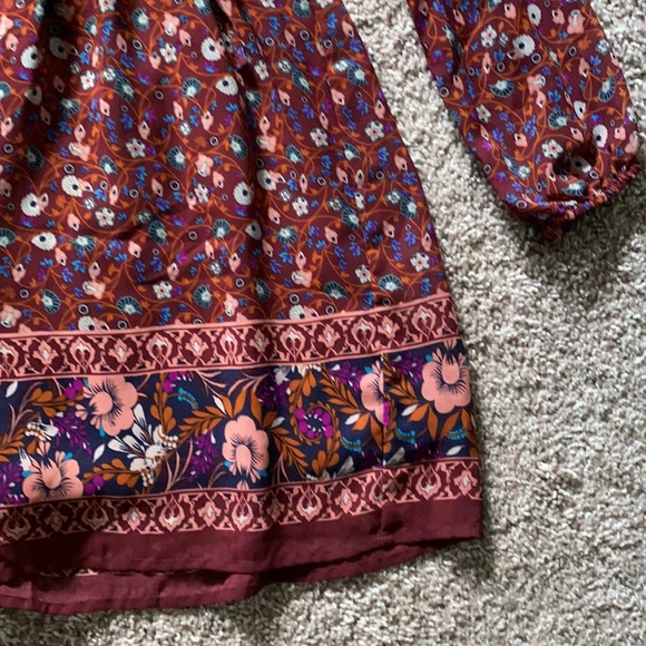 Floral Maroon Long Sleeve Dress | SMALL - Picture 2 of 3